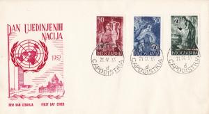 Yogoslavia 1953 Three Stamp Set Complete (3) Honoring the United Nations FDC