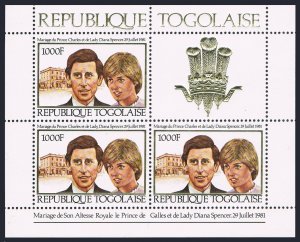 Togo 1105 sheet,MNH.Mi 1534 klb. Prince Charles,Lady Diana Spencer-wedding,1981.