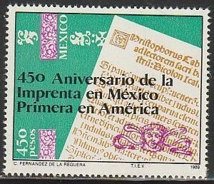 MEXICO 1625, 450th ANNIV OF THE PRINTING PRESS IN MEXICO 1st IN AMERICA MNH VF