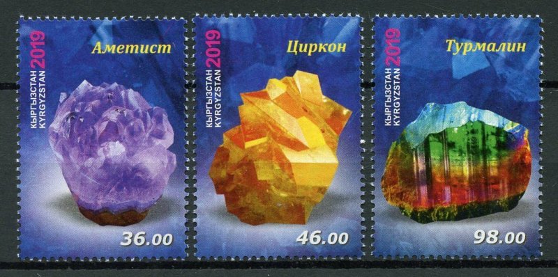 Kyrgyzstan Minerals Stamps 2019 MNH Semiprecious Stones Science 3v Set