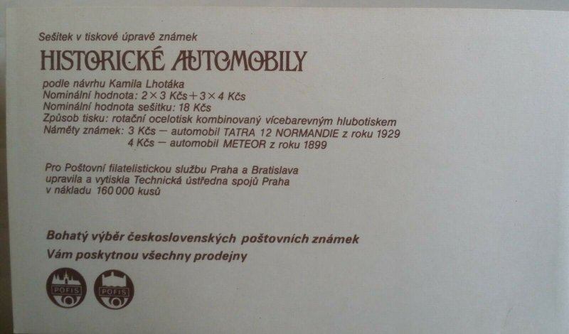 Czechoslovakia 1988 Praga 88 Historic Automobiles Booklet 2950-2951 MNH