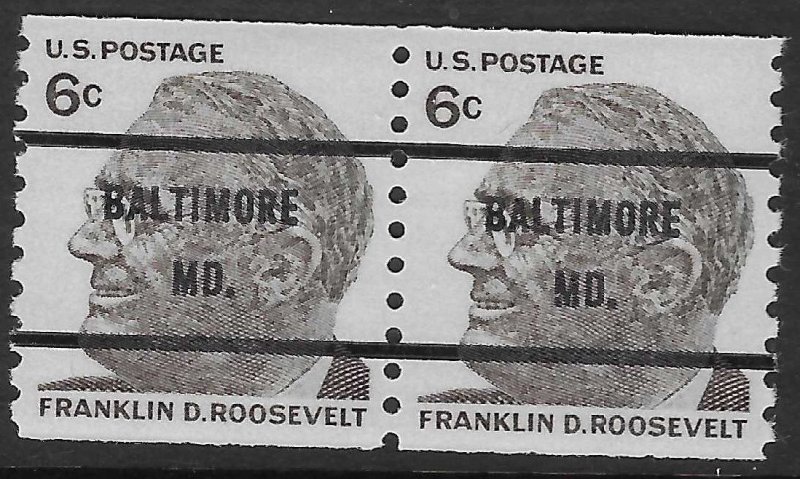 MNH US Bureau Precancels: MD; Baltimore #1305b–71 6¢ Prom. Amer. Coil Pair