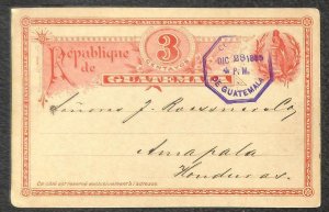 GUATEMALA H&G #4 TO AMAPALA HONDURAS POSTAL CARD 1895