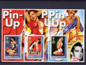 Benin 2003 PIN-UP GIRL Scout & Rotary (3) s/s Perforated Mint (NH)