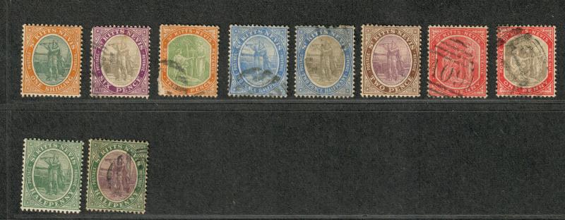 St. Kitts & Nevis Sc#11-20 M+U/H/F-VF, Partial Set, Cv. $69.40