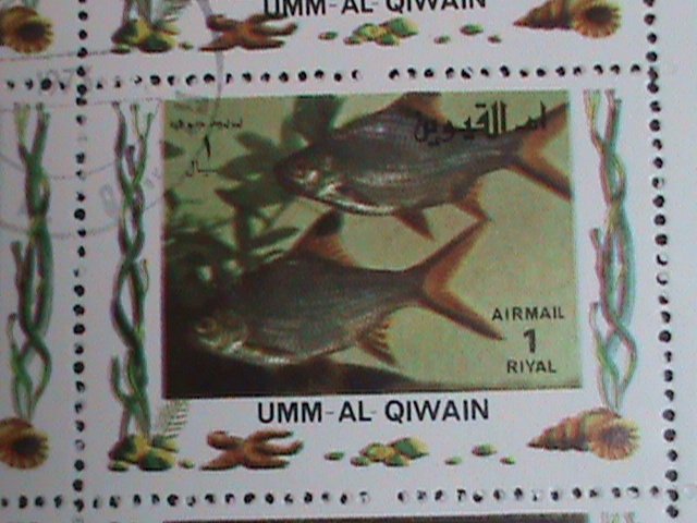 ​UNN AL QIWAIN :MARINE LIFE-TROPICAL FISHES STAMPS CTO LARGE FULL SHEET VF