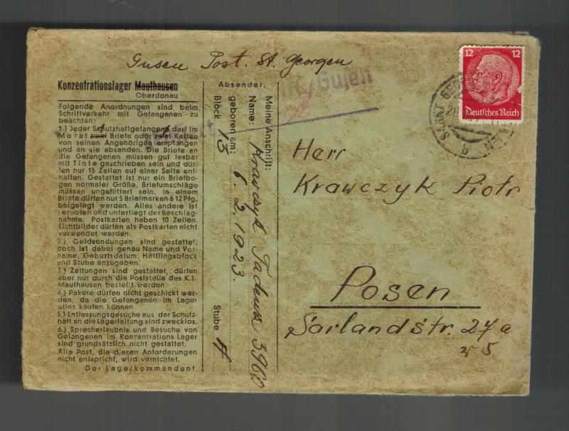 1941 Germany Cover ST George Gusen Mauthausen Concentration Camp KZ Tad Krawczyk