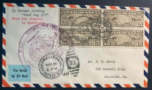 1929 USA LZ 127 Graf Zeppelin First Round Flight Airmail cover To Scranton PA