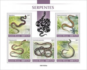 GUINEA BISSAU - 2021 - Snakes - Perf 4v Sheet - Mint Never Hinged