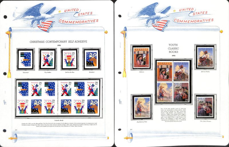 United States Stamp Collection in White Ace Album, 1993-1996 MNH in Mounts