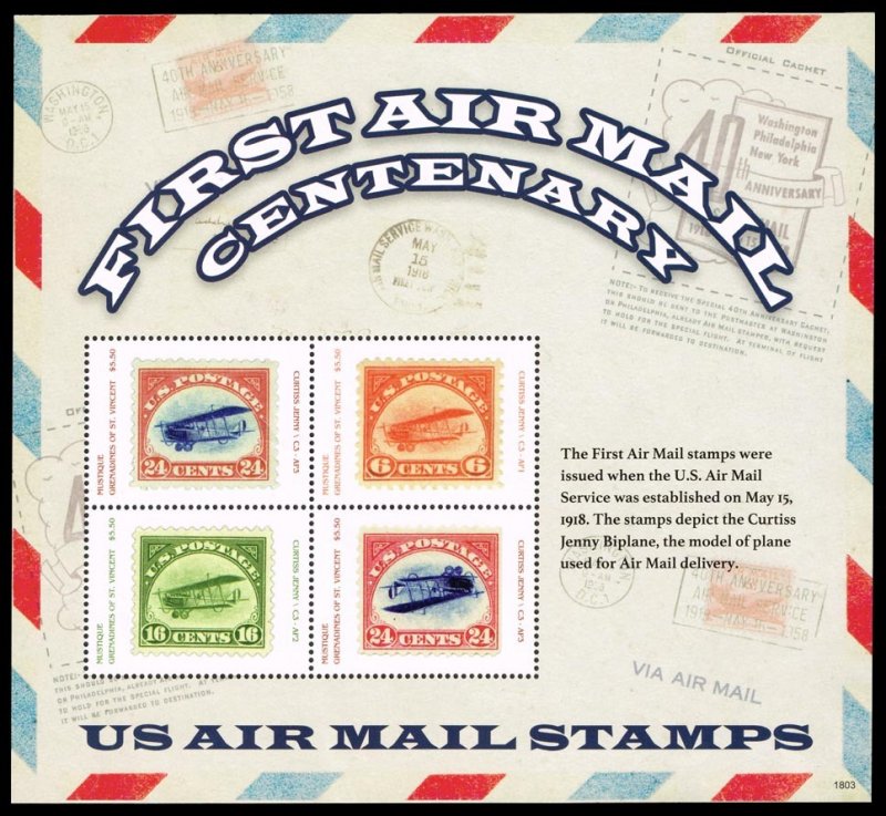 St. Vincent-Grenadines Mustique Airmail Centenary SS; MNH