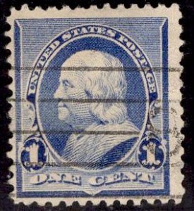 US Stamp #219 1c Blue Franklin USED SCV $.75