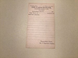 U. S. The Farmers Bank Alexandria Dakota 1880 unused postal card 67051