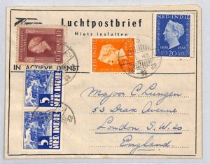 DUTCH EAST INDIES Official Air Letter ex *Poerbolinggo* GB London 1948 ZT181