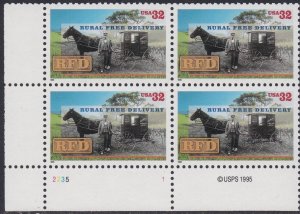 3090 Rural Free Delivery Plate Block MNH