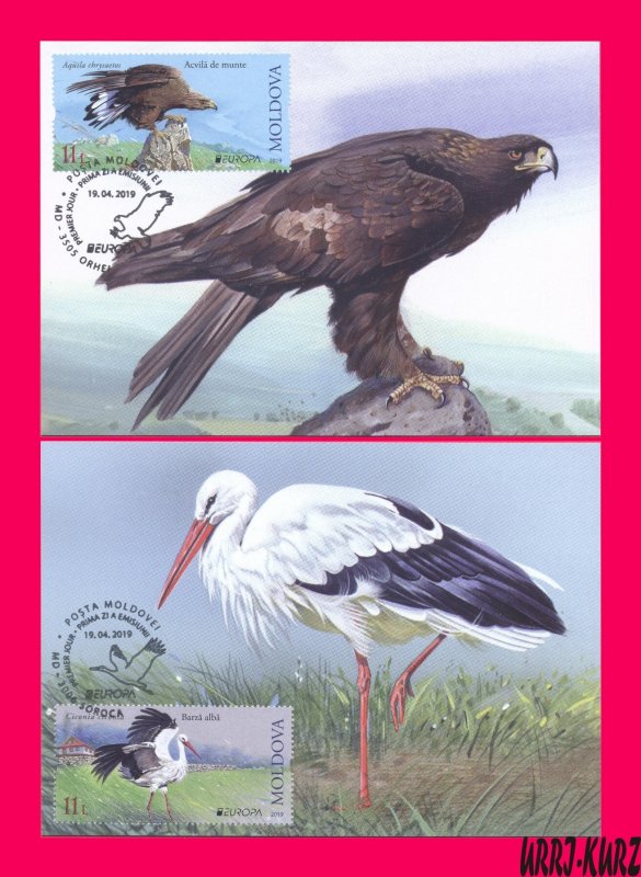 MOLDOVA 2019 Europa CEPT Fauna Birds White Stork & Golden Eagle Maxicards Cards