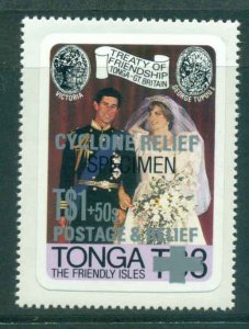 Tonga 1981 Charles & Diana Wedding Opt Cyclone Relief P&S SPECIMEN MUH Lot45261