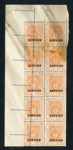 Bhopal SGO313c 1932 1/4a Orange Perf 13.5 MISPERF Block (no gum) (d)