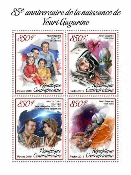 HERRICKSTAMP NEW ISSUES CENTRAL AFRICA Yuri Gagarin Sheetlet