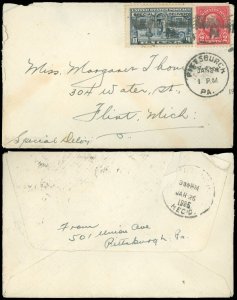 JAN 24, 1925 Pittsburgh PA CDS, Sent to Flint, MICHIGAN, SPECIAL DELIVERY #E12a!