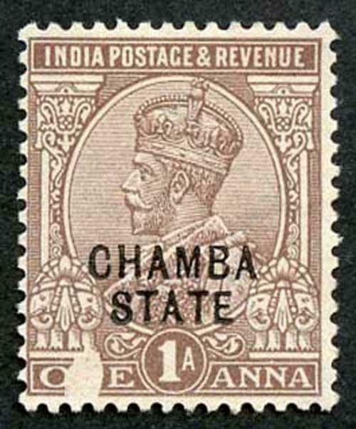 ICS CHAMBA SG55 1923 1a Chocolate Mint (no gum) Great PRINTING FLAW