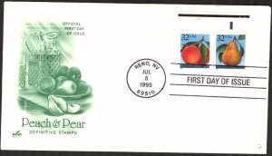 USA 1995 Mi.Nr. 2605/6 Fruits Peaches and Pear pair FDC II