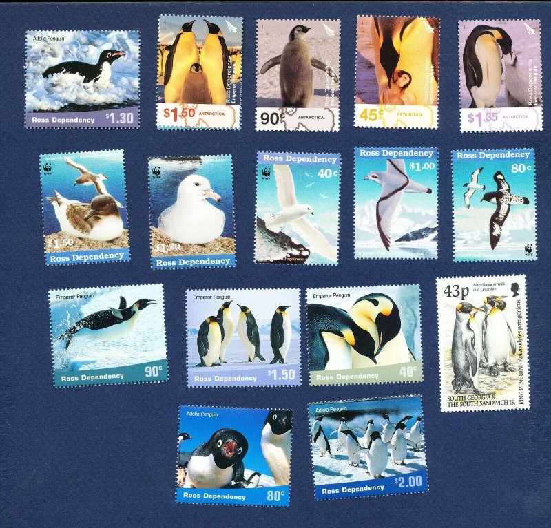 ROSS DEPENDENCY - New Zealand -  FVF MNH lot of 16 diff -  BIRDS WWF - 1997-2001