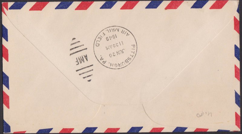 UNITED STATES USA - 1949 US AIR MAIL NEWARK to PITTSBURGH - FFC