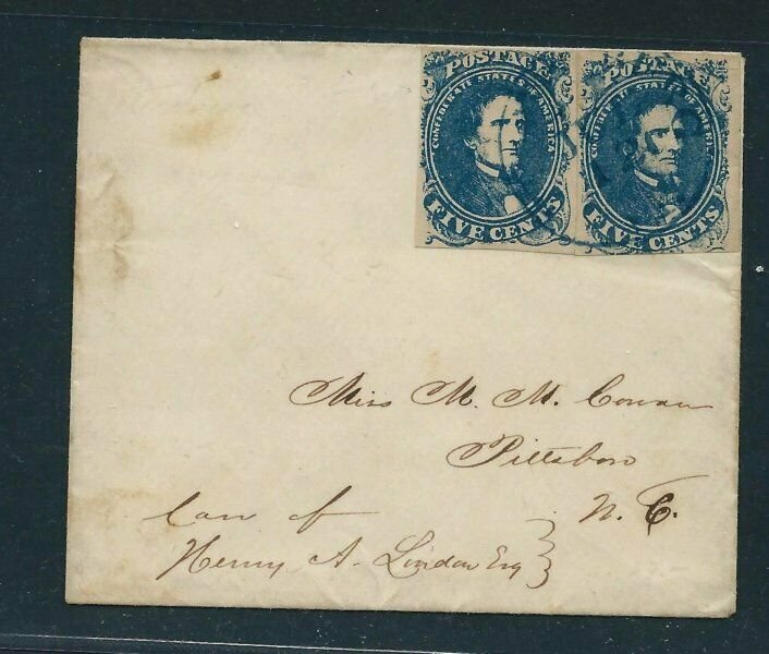 CSA #4 PAIR (TWO SINGLES) ON SMALL 3 3/4 BY 3 1/8 VERY CLEAN COVER - BEAUTIFUL