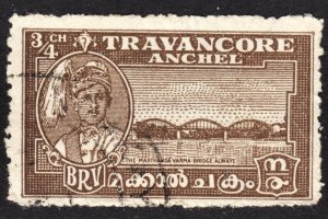 India Travancore Scott 44 F+ used. FREE...