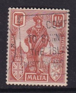 Malta   #102  used    1923   ''Malta'' 1 1/2p