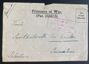 1919 Palestine Egyptian Prisoner of War POW Camp Letter Sheet Cover To Jerusalem