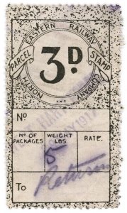 (I.B) North Eastern Railway : Parcel Stamp 3d (West Hartlepool)