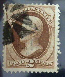 Scott #135 - VF - 2c Red Brown - Jackson - Used - H-Grill - 1870