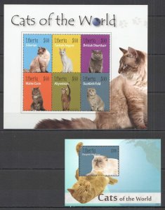 B0284 2010 Liberia Fauna Pets Cats Of The World #5734-9 Kb+Bl Mnh