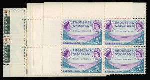 Rhodesia and Nyasaland #172-176 Cat$81.20, 1960 QEII, complete set in blocks ...