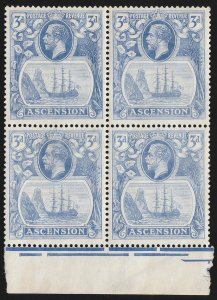 ASCENSION 1924 KGV Ship 3d blue, block 'torn flag' variety. MNH **.