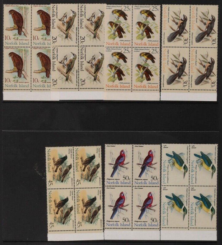 NORFOLK ISLAND 1970 Birds Def set 1c-$1, blocks MNH **. Retail $144.