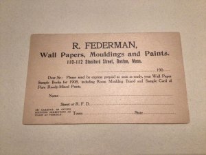 U. S. Wallpaper Mouldings & Paints Boston Mass 1907 postal card 67174