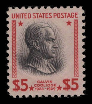 US Scott #834 Calvin Coolidge $5.00 Lightly Hinged 1938