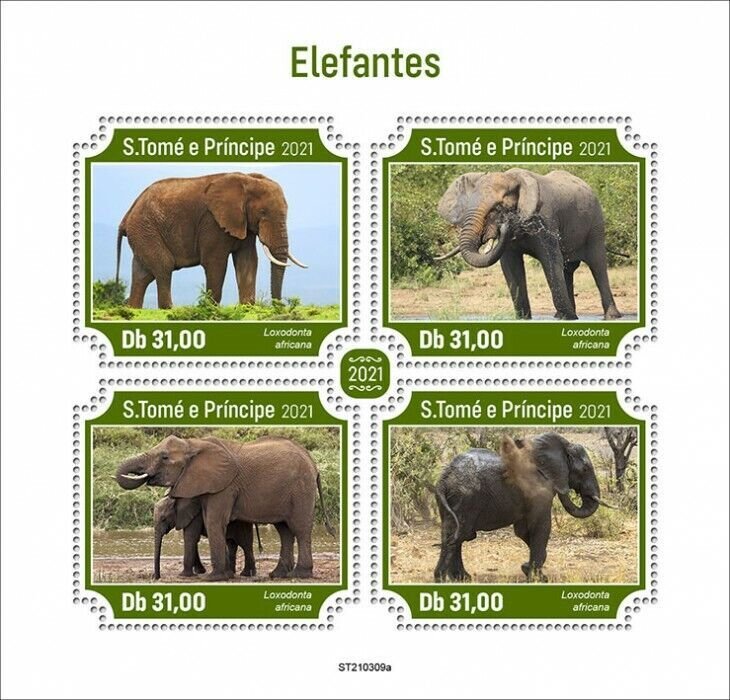 Sao Tome & Principe 2021 MNH Wild Animals Stamps Elephants Elephant 4v M/S