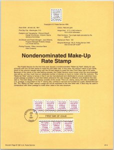 USPS SOUVENIR PAGE NONDENOMINATED MAKE-UP RATE STAMP (2) STRIPS TOTAL (7) 1991