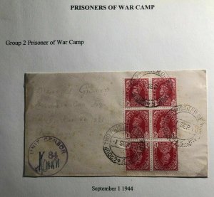 1944 India Group 2 Camp censored POW Prisoner of War Cover to Bombay