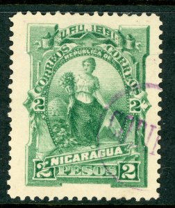 Nicaragua 1891 Seebeck 2 Peso Goddess of Plenty Scott #37 VFU Z350 ⭐