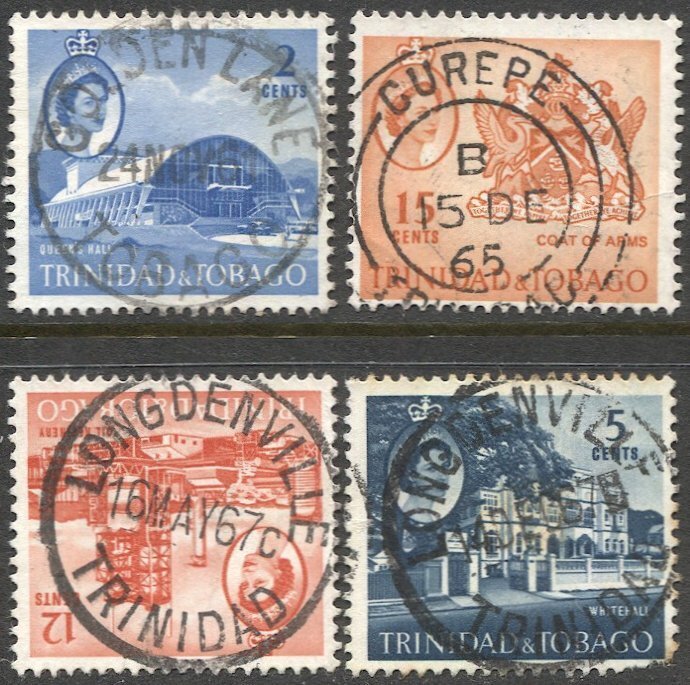 TRINIDAD 1960's QE, four Used stamps Socked-on-nose Cancels VF+