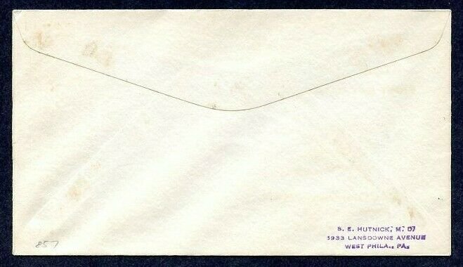 1940 USS Bailey DD-269 Printed Naval Cover Scott #857 to N Stonington, CT