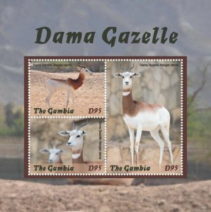 Gambia 2018 - Dama Gazelle, Endangered Animals - Sheet of 3 stamps - MNH