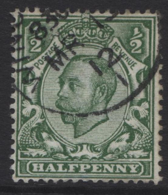Great Britain -Scott 153 - KGV Head -1912-FU-Wmk 30- Yel.Green-1/2p Stamp 2