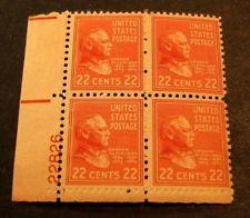 SCOTT # 827 TWENTY TWO CENT PLATE BLOCK GEM CLEVELAND PRESIDENTIAL ISSUE 1940