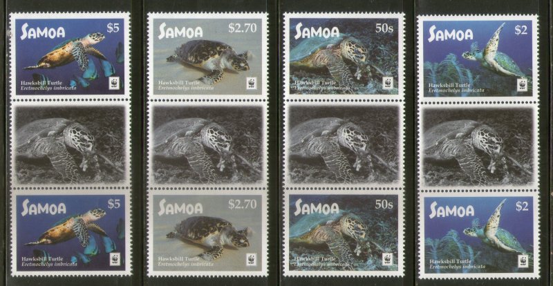 Samoa 2016 WWF Green Turtle Marine Life Animal 4v Gutter Pair MNH # 218